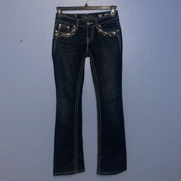 Miss Me Bootcut Jeans - size 25 Thick Stitch Bling Chain. X - Picture 2 of 7